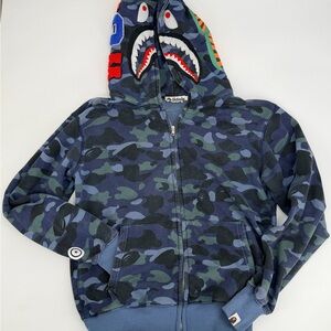BAPE Shark Hoodie Blue Camo WGM Full Zip Made in Japan Size M